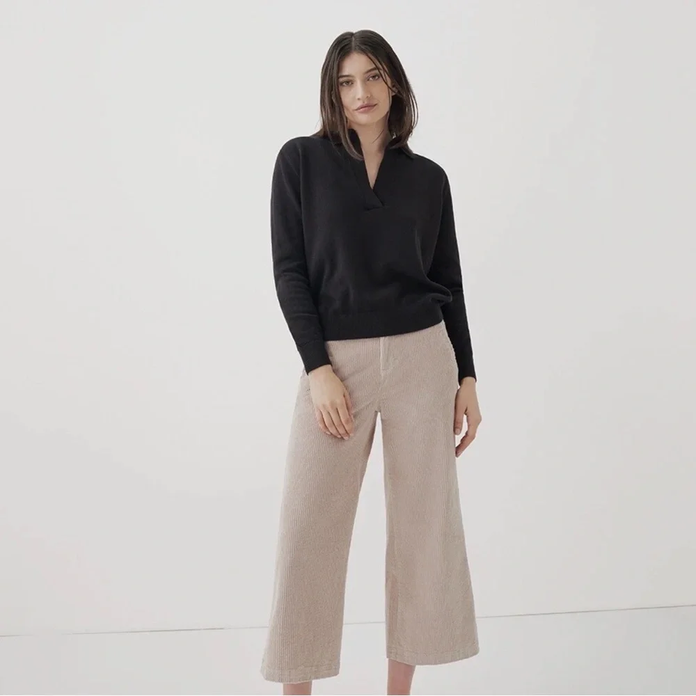 PACT WOMEN’S CLASSIC FINE KNIT POLO SWEATER ORGANIC COTTON DARK ACADEMIA PREP - Picture 3 of 13